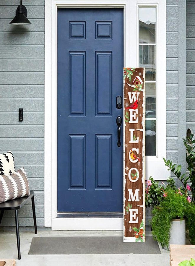 ARTDMT Winter Snow Welcome Porch Sign Decor Birch Tree with Cardinals Wooden Hanging Sign Standing Decorative Signs Plaques for Front Farmhouse Outdoor Indoor Welcome Sign Wall Xmas Winter Decor 47.2"H - Image 3